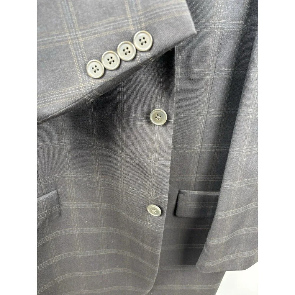 Perry Ellis Portfolio Suit Jacket Wool Mens Charcoal Gray Glen Plaid Windowpane